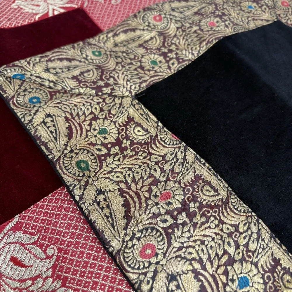 Handcrafted Silk/ Velvet Embroidered Pillow Covers 14x14 Pr Of 2 Black Red‎